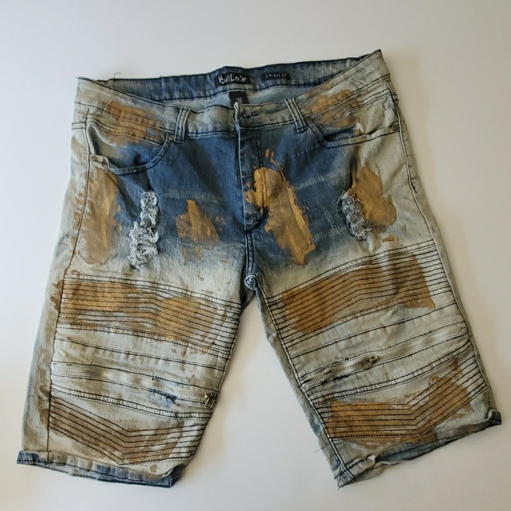 Mens bull denim jean shorts size 36 straight fit